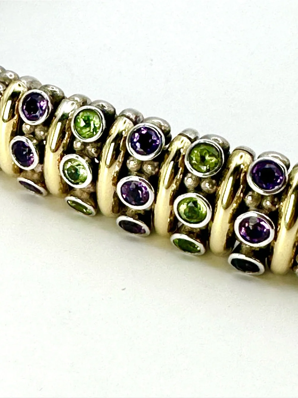 Lagos Caviar Amethyst, Peridot Gemstone Two Tone Central Station Bracelet
